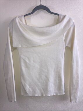 Women’s Light Cream Portrait Collar Fold-Over Sweater Size XS Asymmetrical